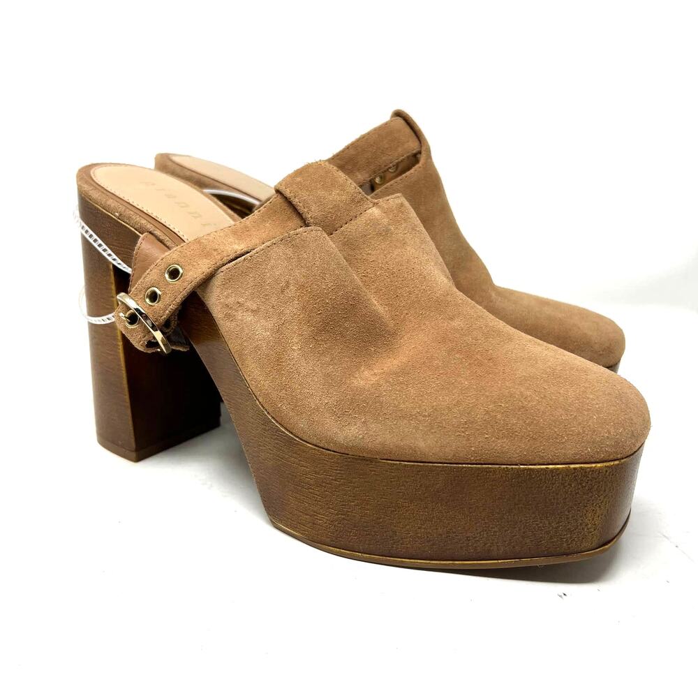 Gianni Bini Sotelo Light Brown Suede Clogs Mule Platform Heels Retro Y2K Size 9